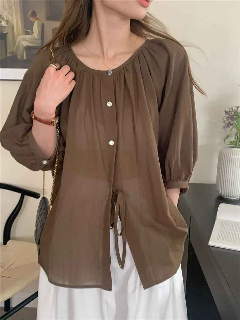 Summer Women Blouse Spring Shirt Female Woman Blouse Maxi Blusas Chiffon Casual Elegant Vintage Long Sleeve Oversize Loose White