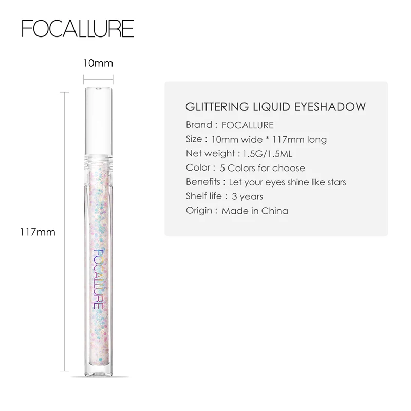 FOCALLURE Shiny Diamond Liquid Eyeshadow Waterproof Sparkle Shimmer Chameleon High Pigment Liquid Eyeliner Pen Makeup Cosmetics