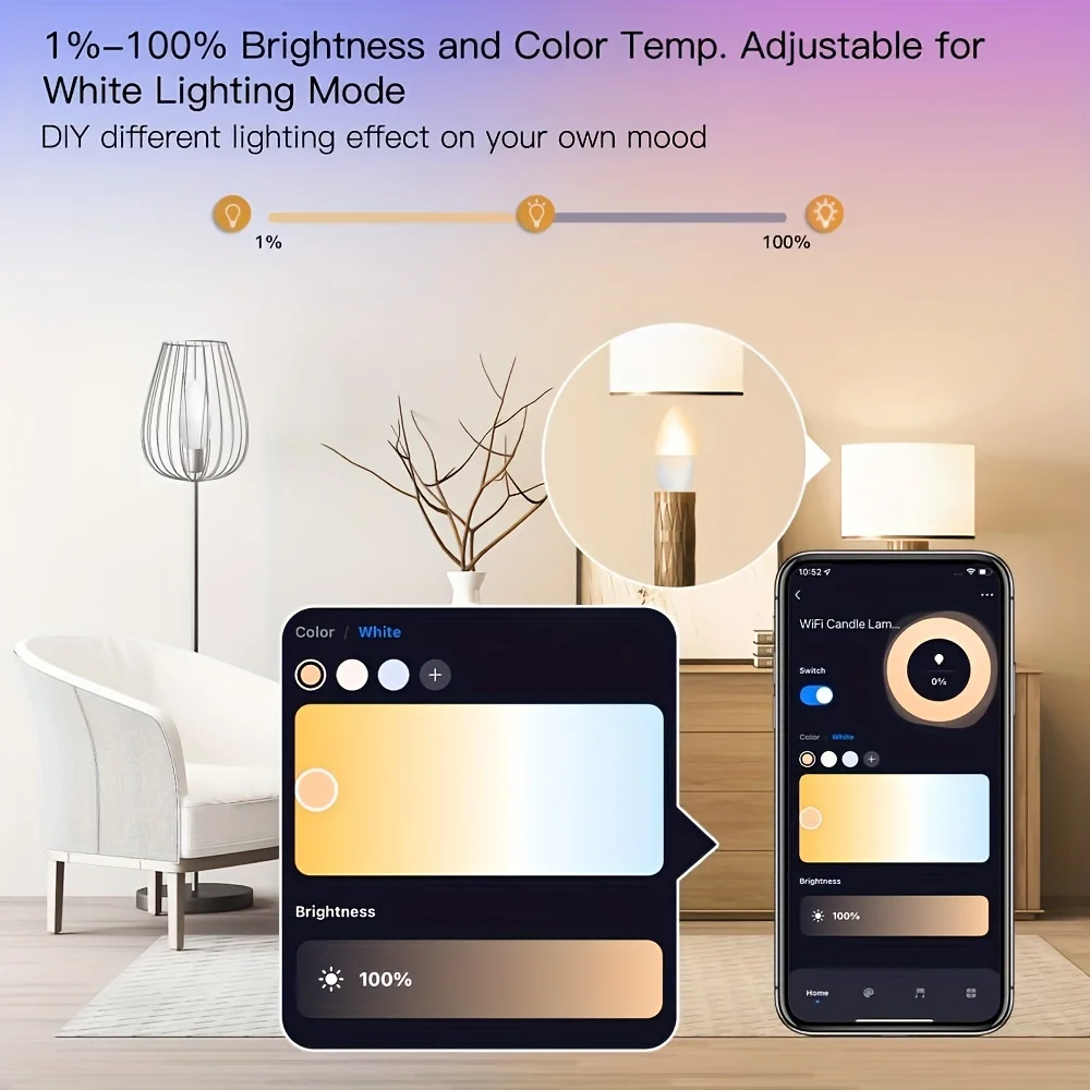 Smart Light Bulb 2 Pcs Tuya Wifi Bluetooth E14 Candle Lamp RGBCW Dimmable 5W LED Bulb Smart Life APP Voice Control Alexa Google