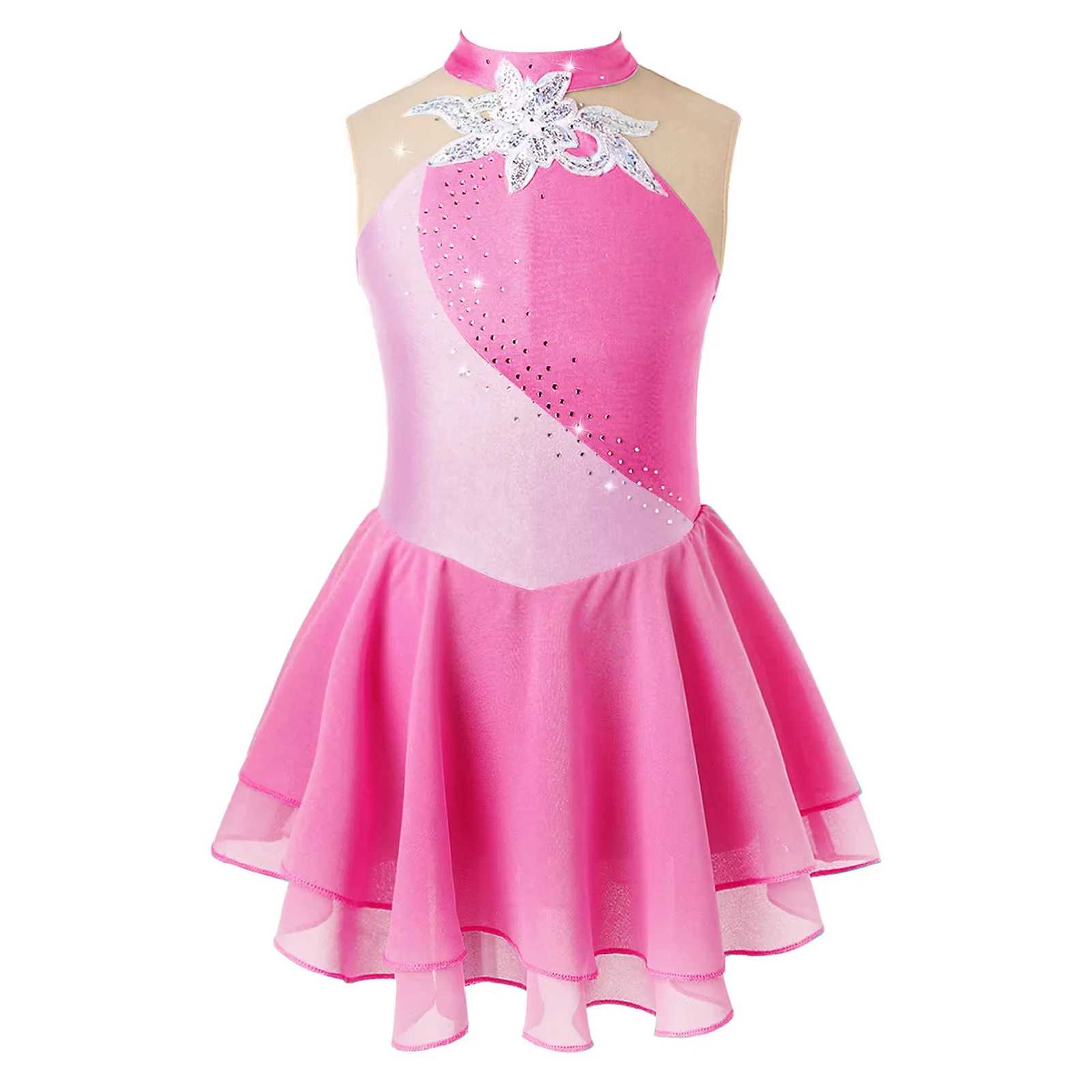 

Children Girl Sequins Skating Dress Rhinestones Flower Ballet Gymnastics Tights Dance Suit Contest Performance