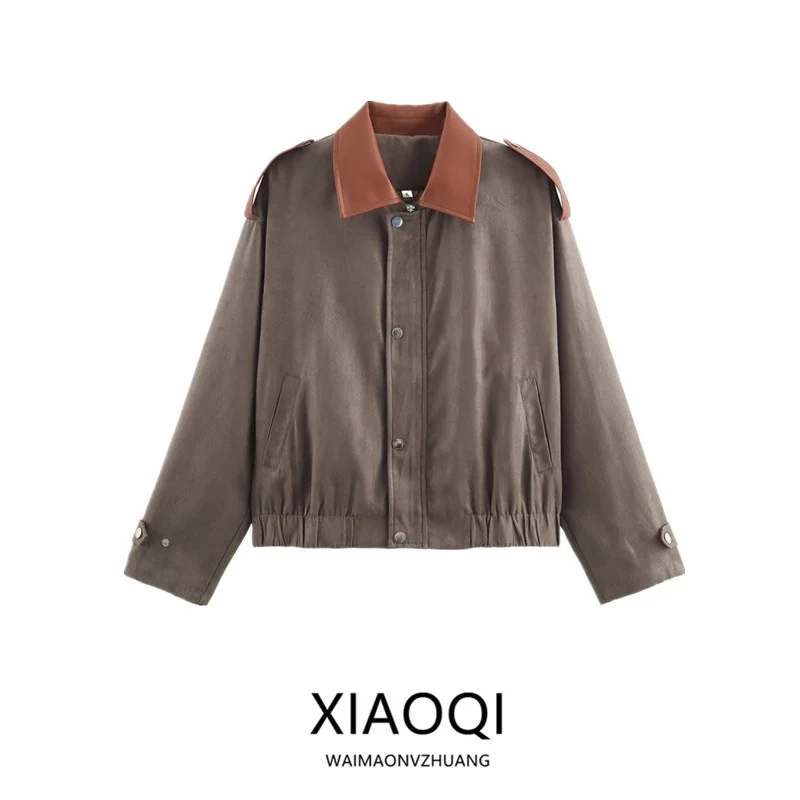 

Autumn Winter Loose Color Blo Suede Jaet Women's Casual Sle Long Sve Button up Coat Versatile Faionable Outerwear