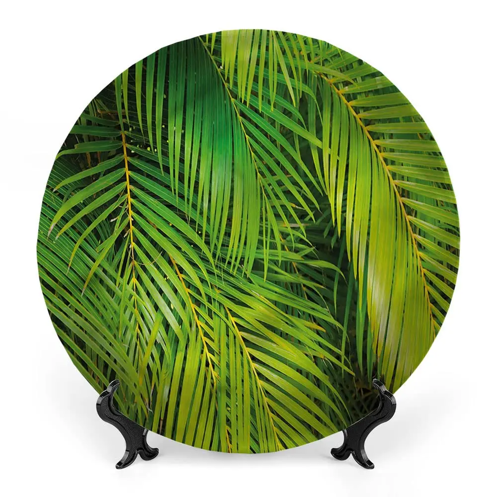 Palm Leaf Ceramic Craft, Decorative Plate, Lush Foliage Summer Print Ceramic Wall Hanging for Home & Office Wall Hanging Decor