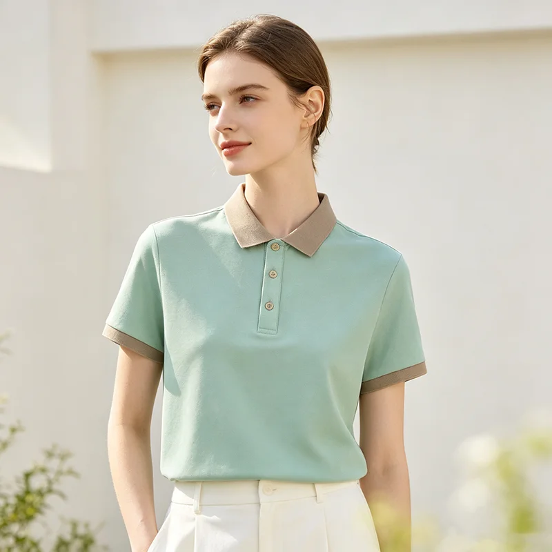 Men Clothing High Elastic Imitation Cotton Short Sleeve Polo Shirt Women Contrast Color Collar Cuff Lapel Casual Golf Tops