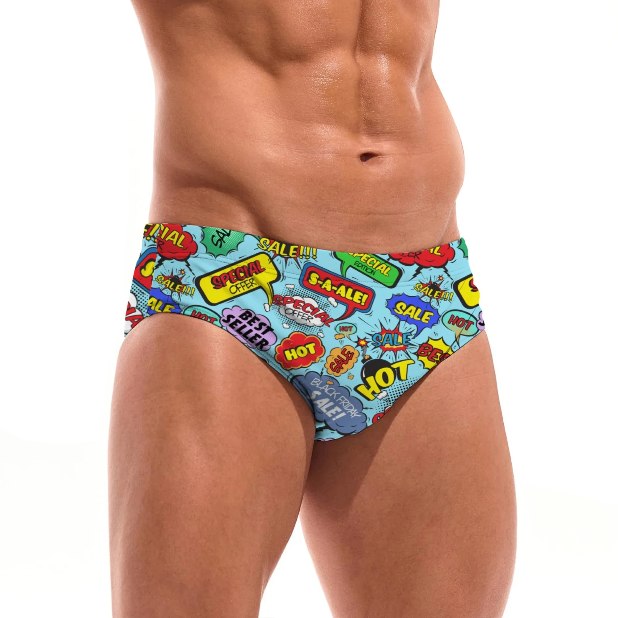 Pop Art Retro Comic Print Men's Swim Trunks Beach Surf Shorts Pool Fun Sexy Bikini Lightweight Breathable Swimwear Party Gift