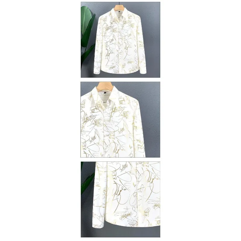 جديد الخريف الكورية نمط الأزياء ملابس منقوشة بكم طويل الرجال عارضة قميص زر على الموضة الربط تنوعا أعلى #6