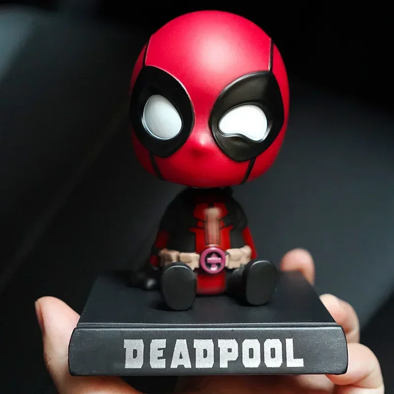 Cartoon Movie Avengers Heroes Iron Man Deadpool Hulk Figuress Car Ornaments Accessories Shaking Head Model Toys Cake Decor