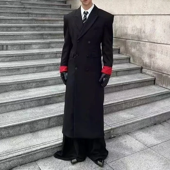 Mens Thin British Red Inner Long Padded Shoulder Suit Fashion Nightclub Stage Youthful Trendy Trench Coat Men'S Clothing 2026 3