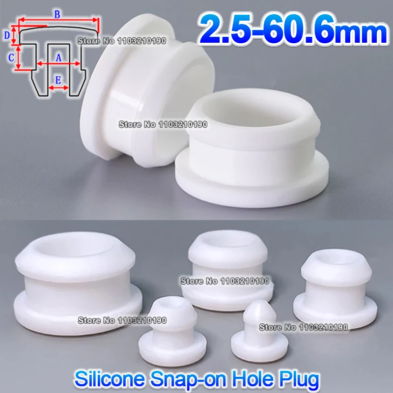 

2.5-60.6mm White Conical Snap-on Silicone Rubber T Type Plug Blanking End Caps Tube Inserts Bung Stoppers Proof High Temperature