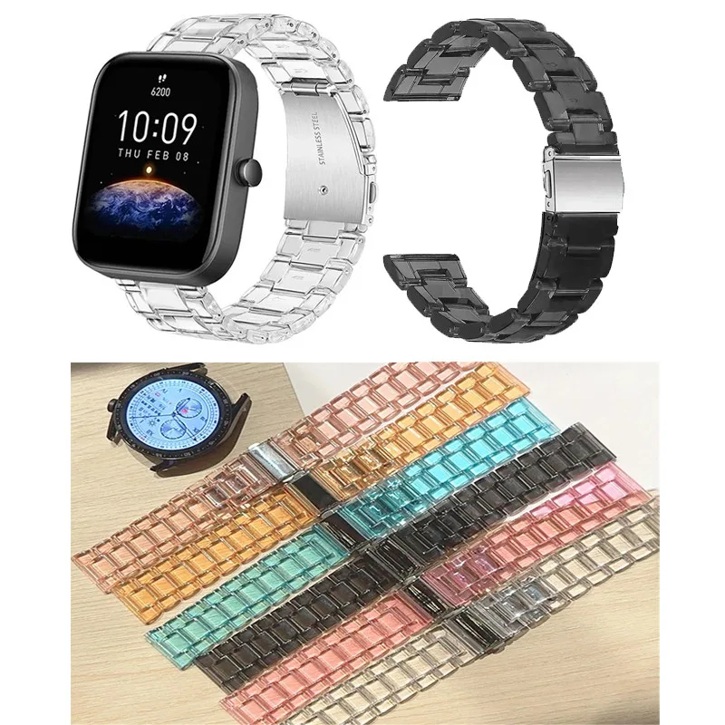 22mm 20mm para Huami Amazfit Bip 6 5 3 Pro U Pro S Lite Active 2 GTS GTR 2 2e 3 4 Mini Pro correa de resina transparente pulsera