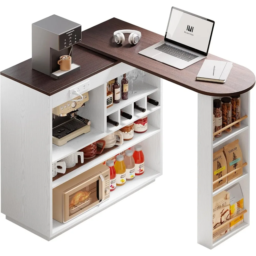 Rotating 360° Home Bar Cabinet with Storage and Power Outlet, Multipurpose Breakfast Bar, Sideboard, Coffee Table