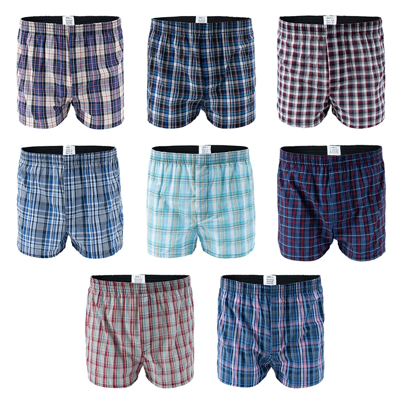 4PCS Mens 100% Cotton Casual Underwear Arrow Pants Boxers for Male High-quality Plaid Pajamas Loose and Comfortable At Home