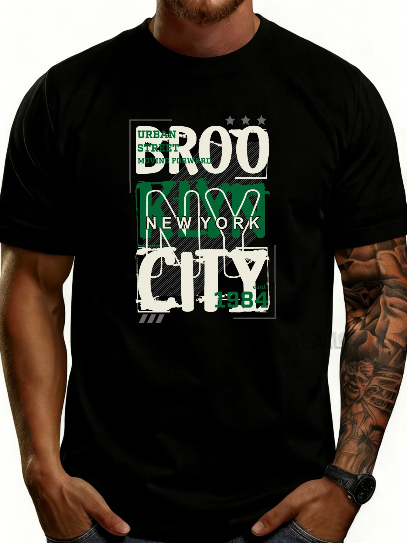 Urban Street Style Men's T-Shirt Brooklyn New York City 1984 Graphic Design Summer Casual Wear for Stylish Men and Friends Gift Ideas