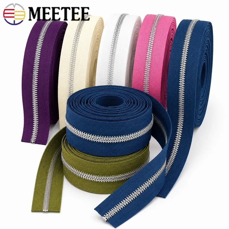 

10/20Meters 5# Nylon Zipper Tape Silver Teeth Continuous Zip Roll for Backpack Bag Pocket Clothes Sewing Repair Tailor Kit