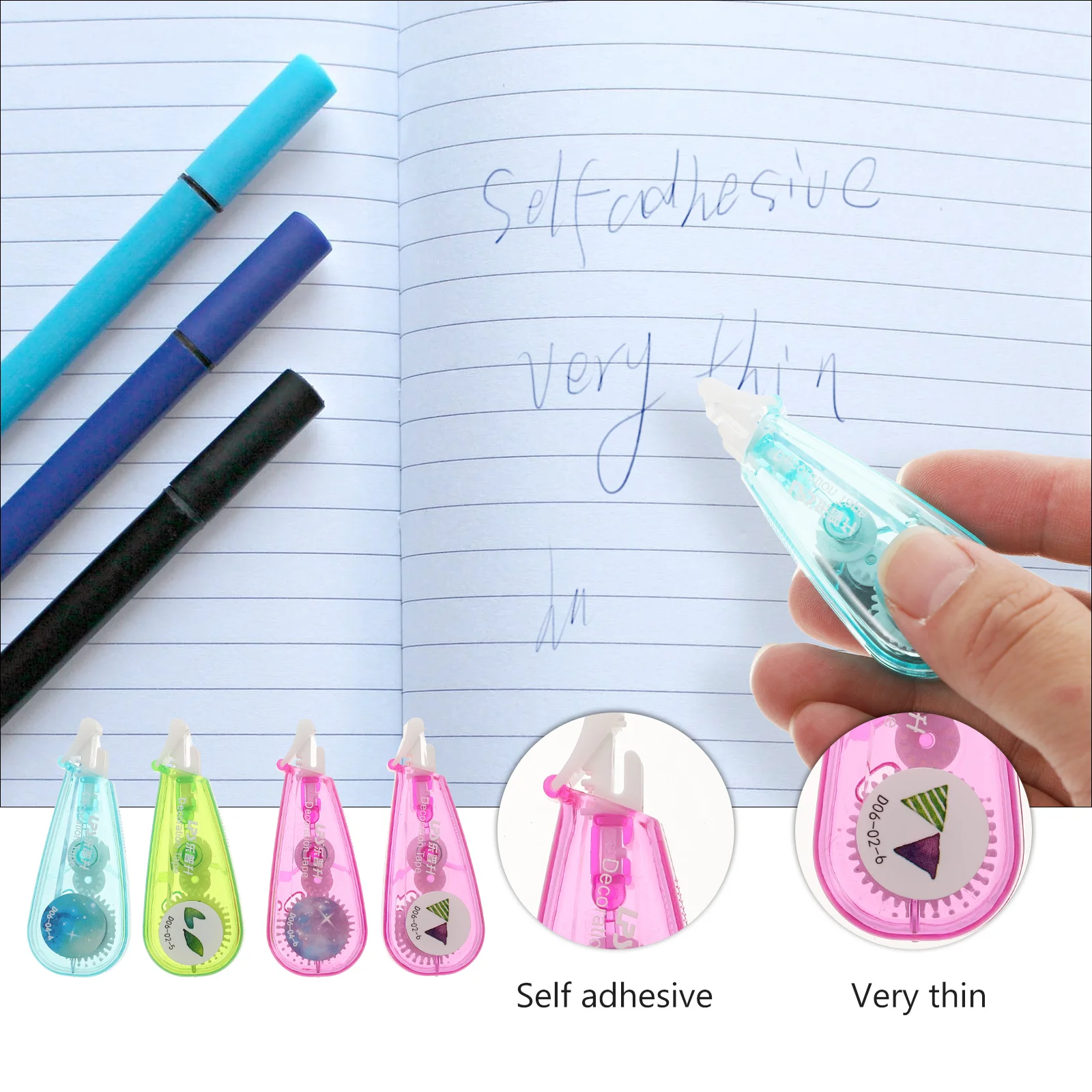 

4pcs Printed Correction Tape Grip Correction Belt Opaque Window Ergonomic Design Student Stationery Supplies