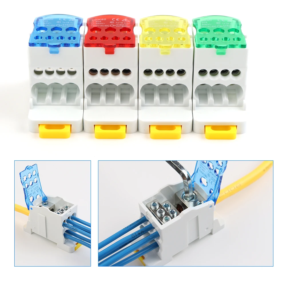 Terminal Block UKK80A Electric Wire Connector 1 in many Out Din Rail distribution Wiring Accessories Blue Yellow Green Red