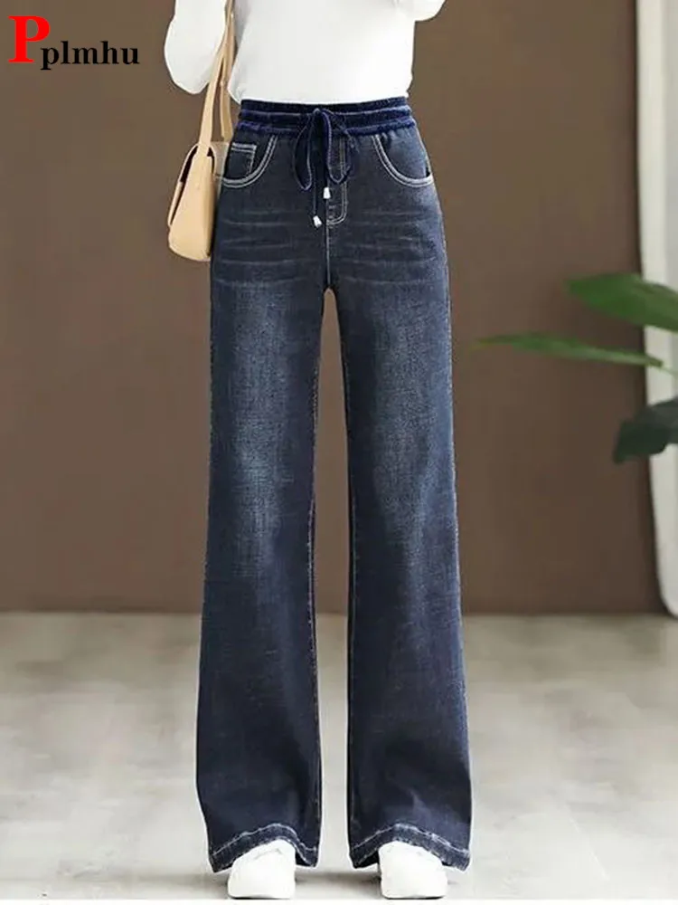 Spring Fall High Waist Wide Leg Jeans Korean Fashion Baggy Vintage Straight Vaqueros Loose Denim Pants Oversize 80kg Pantalones