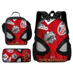 Cartoon M-Marvels Spider 3-teiliges Set Kinder-Schulrucksack mit Lunchtaschen, Bleistiftbeutel, Schultaschen für Jungen und Mädchen, bestes Geschenk – Mann