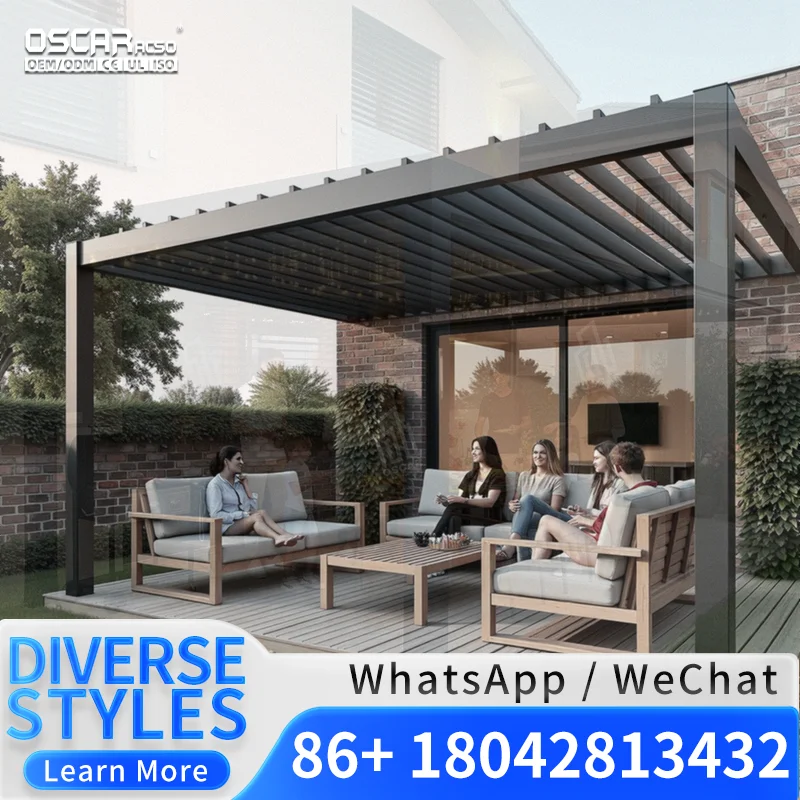 Outdoor Furniture Modern Motorized Opening Roof Waterproof Aluminum Garden  for Backyard Balcony Terrace Pergola