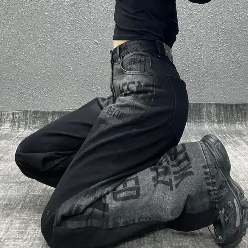 

Gothic Denim Jeans Luxury Baggy Pants Women New Summer Trousers Straight Loose Patchwork Trend Long Tie Dye Vintage Elasticity
