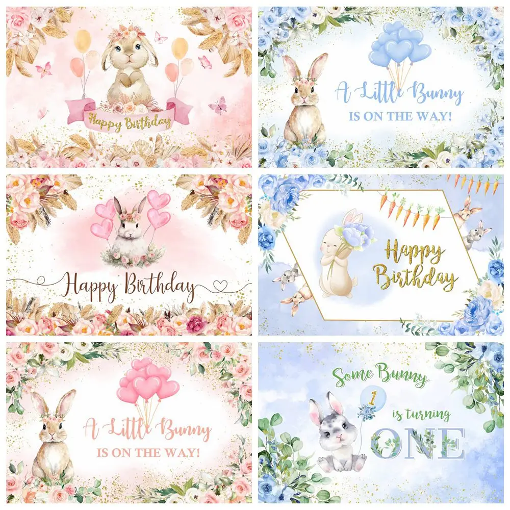 

Cute Rabbit Backdrop Flowers Leaves Bunny Spring Easter Baby Shower Kids Birthday Party Customize Photography Background Decor