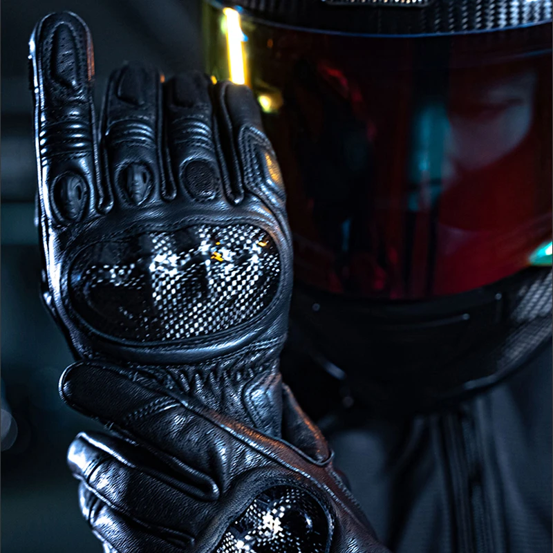 AMU motorcyclist Carbon fiber sheepskin protective bike gloves for men and women touch screen perforated motocross racing image 6