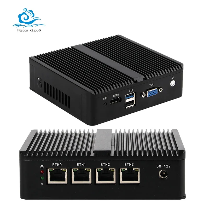 

Helorpc Industrial Mini PC with Inter Celeron N2830 Support Pfsense Fanless Computer with 1xHDMI 1xVGA 4xi211 LAN Win10Pro Ready