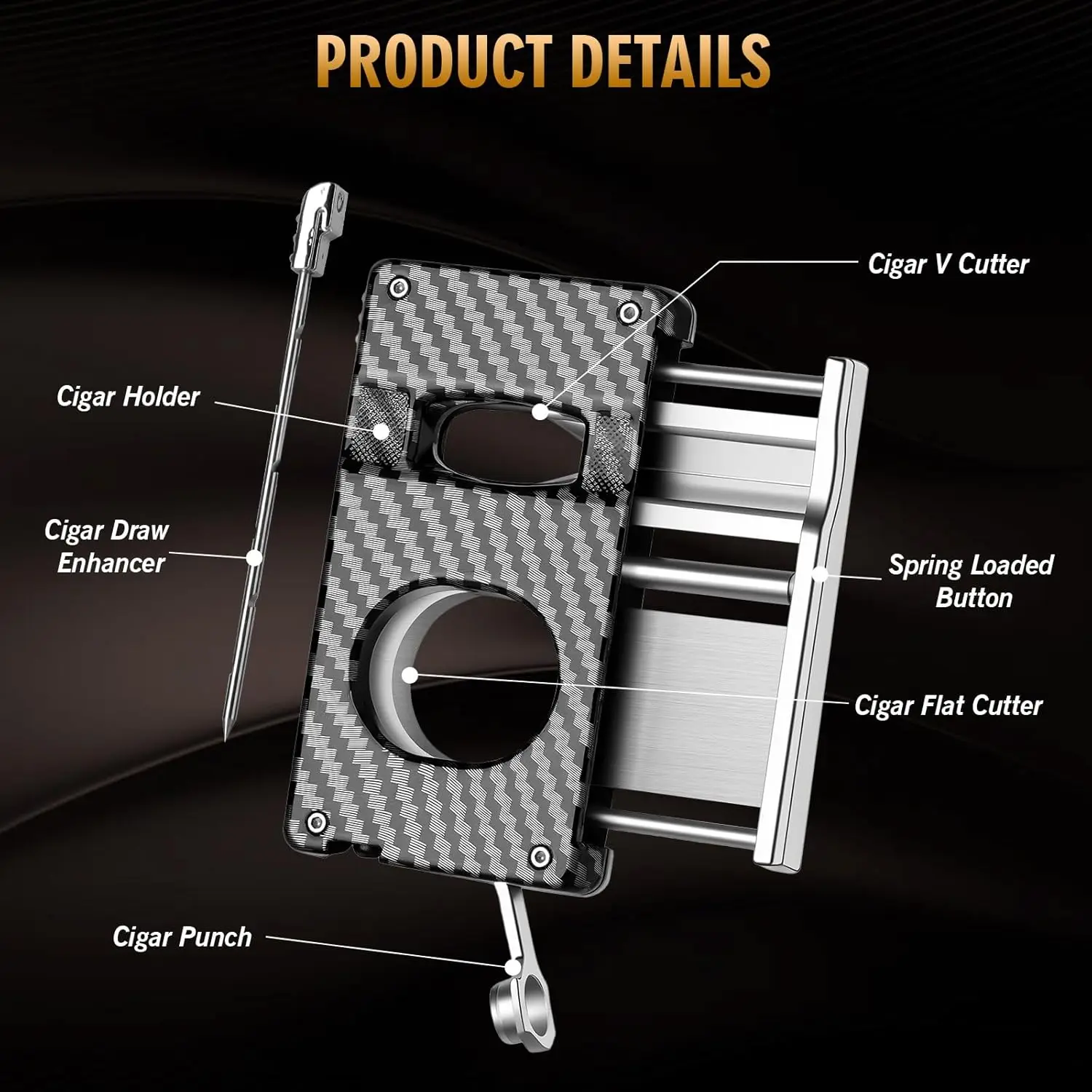 5 in 1 Cigar Cutter Set, Built-in Cigar V Cutter, Cigar Flat Cutter, Cigar Punch, Cigar Draw Enhancer and Cigar Holder    JJ2228