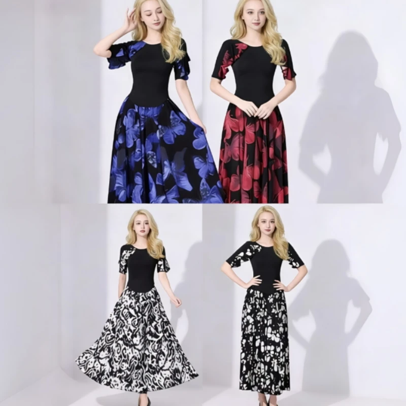 Women Elegant Long Ballroom Dance Skirt,New Modern Waltz Dance Dress, Flowy Swing Design For Latin Dance & Standard Performance