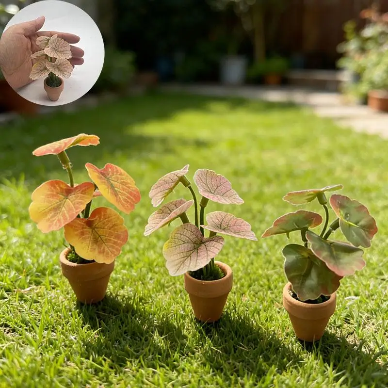 1Pcs Home Decor Mini Taro Turtle Back Green Potted Plants For Dollhouse Scandinavian Style Model Decoration Props
