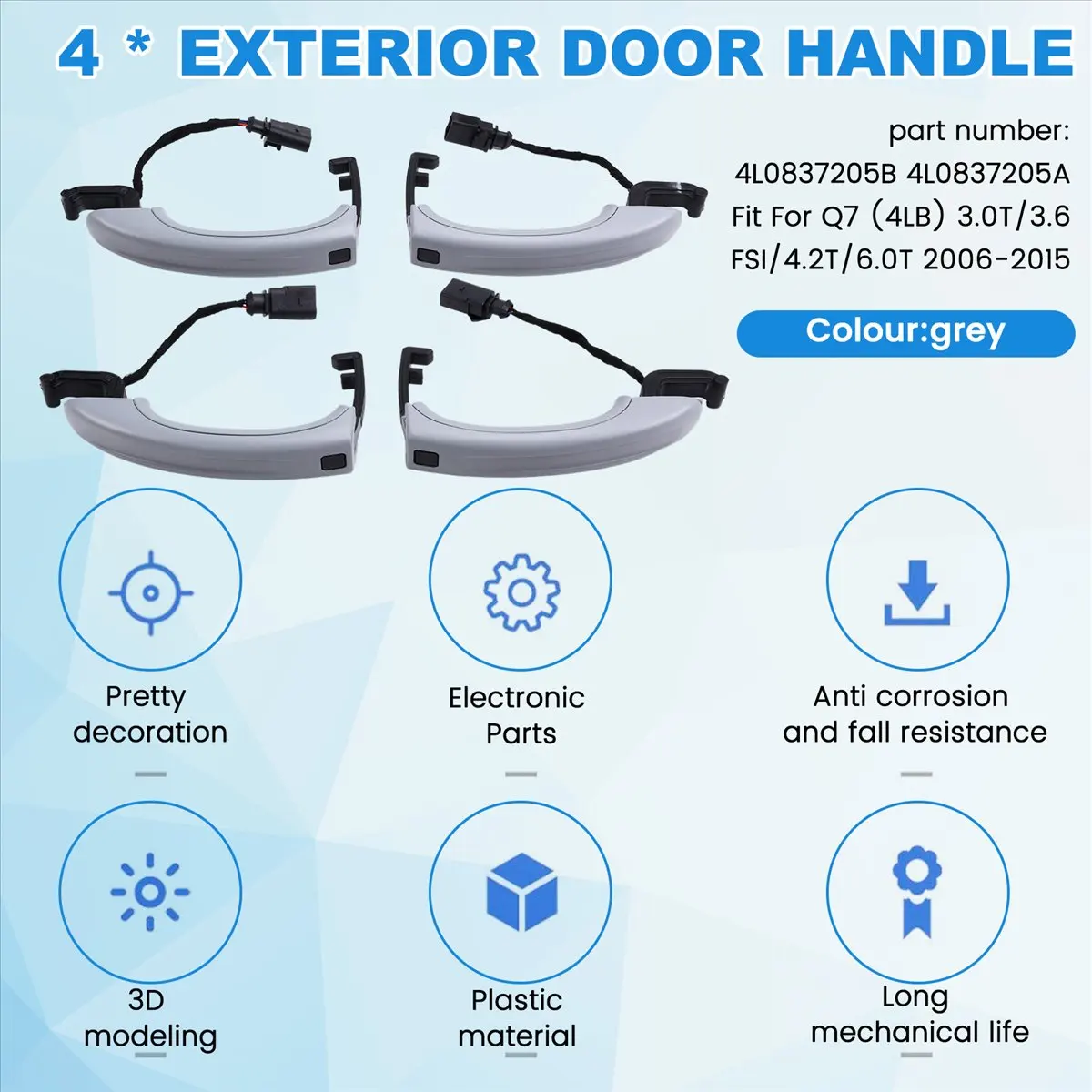 #97U (Grey)Car Sensor Exterior Door Handle Grey 4L0837205A 4L0837205B,Automotive Parts & Accessories