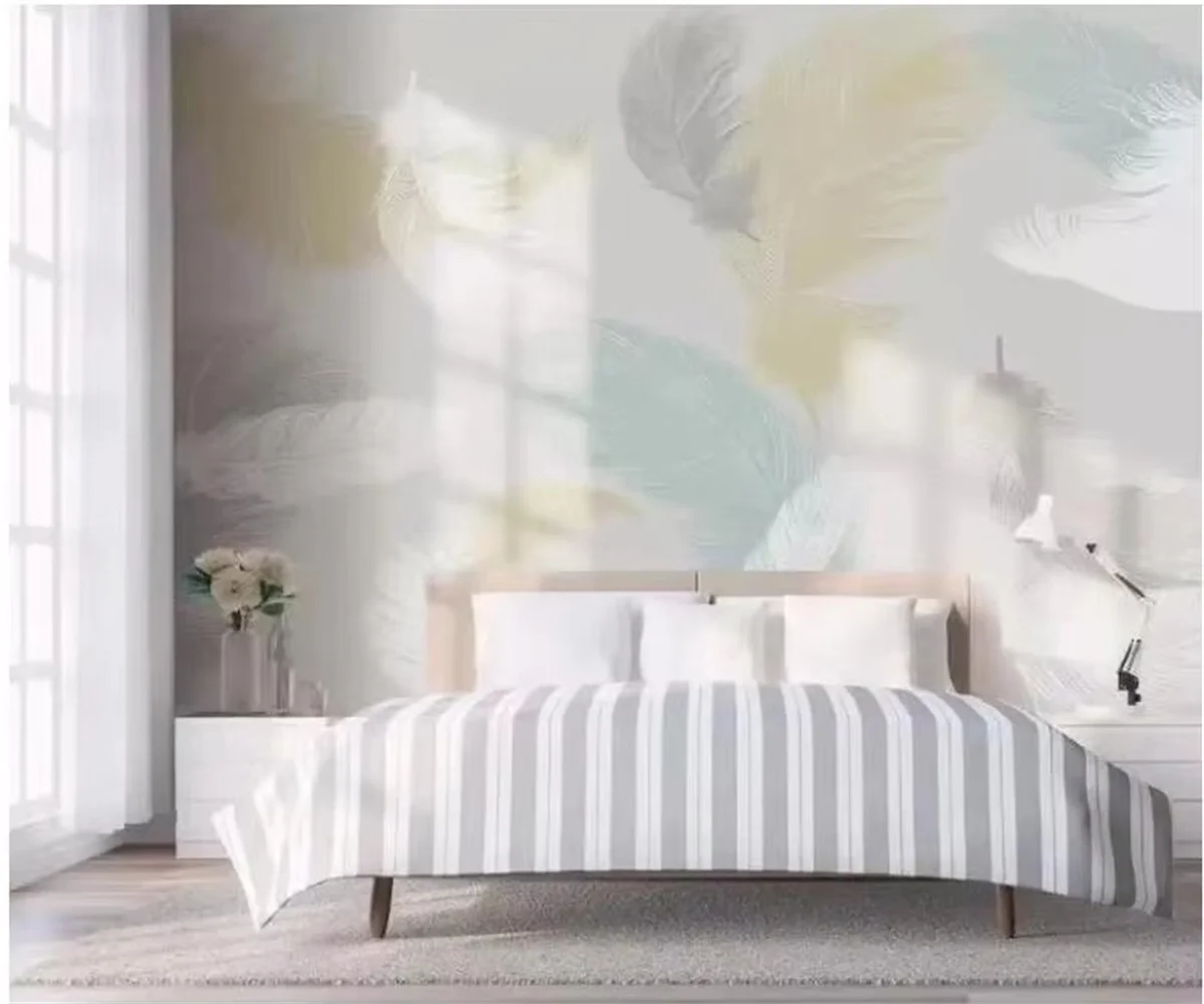 Customized mural Nordic small fresh colored feather marble bedroom living room background wall decoration 3d wallpaper