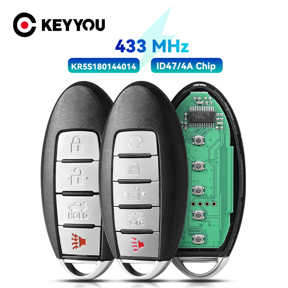 

KEYYOU 4 5 Buttons Smart Remote Car Key 433Mhz 4A ID47 Chip For Nissan Altima Maxima 2013 2014 2015 S180144020 KR5S180144014