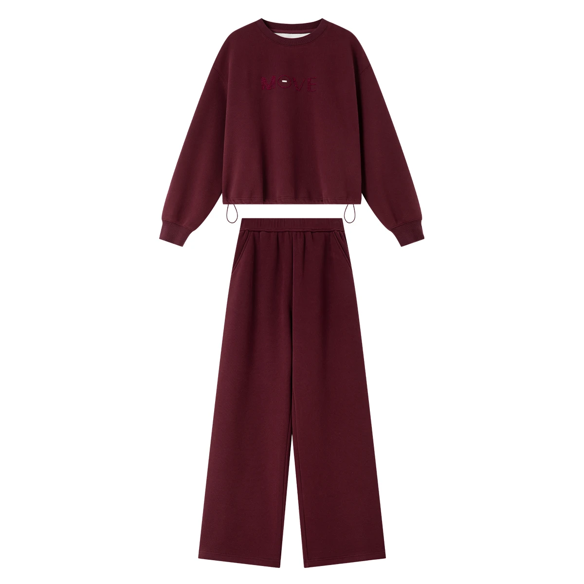 VIMLY Женские комплекты брюк из двух предметов Спортивные топы с 3d буквенной вышивкой на флисовой подкладке Широкие брюки Зима 2025 Трикотажные брючные костюмы M9558