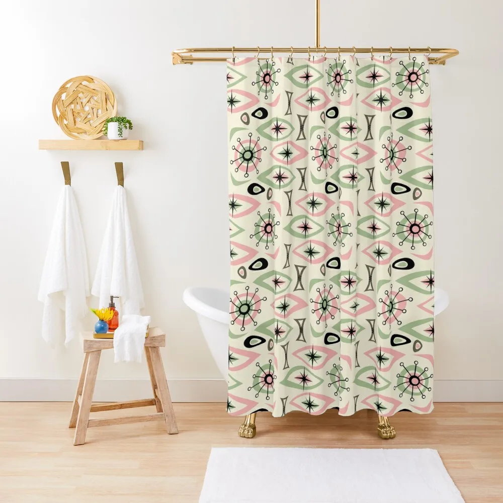 

Mid Century Shapes / Pink and Green Shower Curtain Bathroom For Shower Bathroom Deco Shower Set For Bathroom Curtain