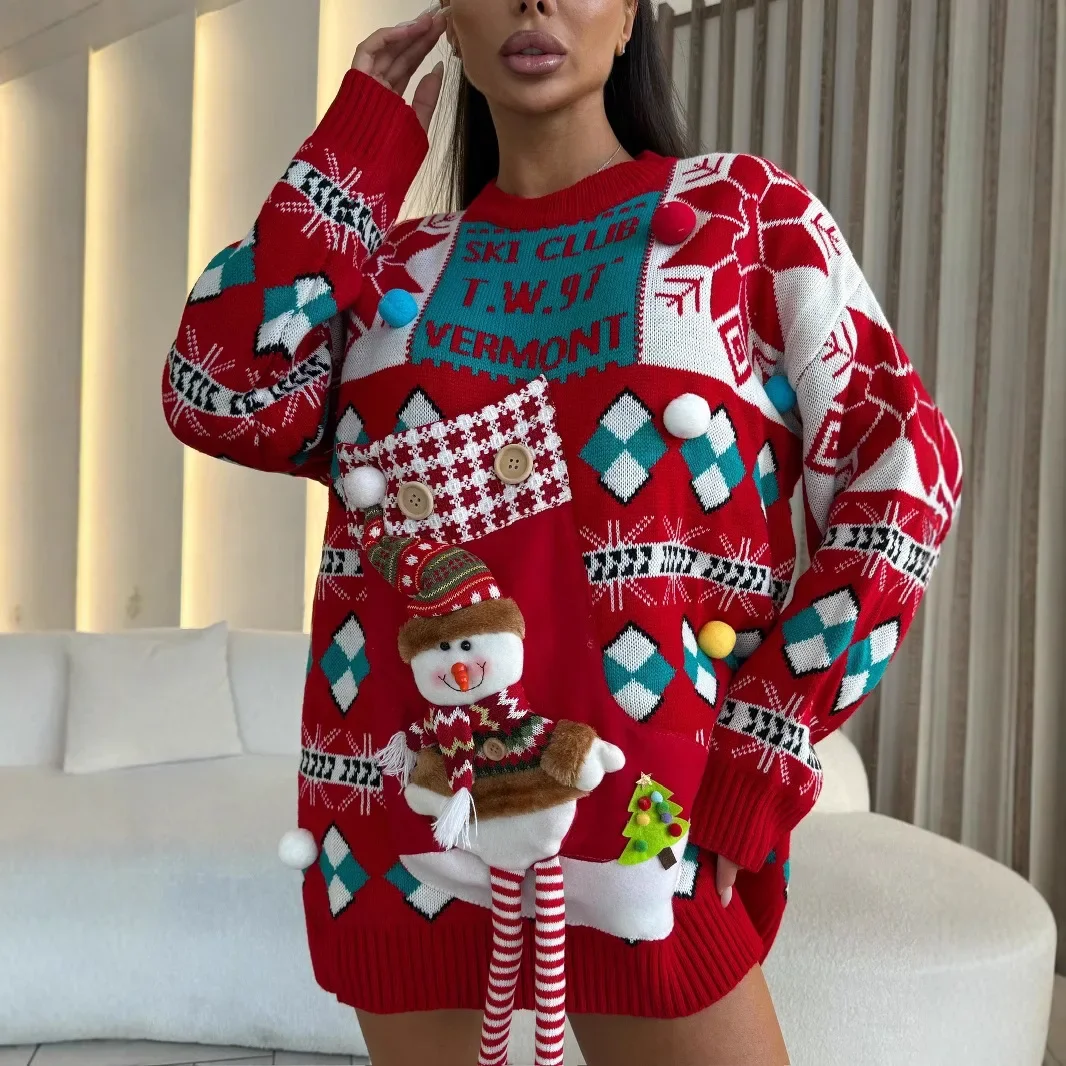 Vintage Herbst Winter Weihnachten Mode Temperament Passenden Pullover Jumper Lose Dicke Rote Gestrickte Pullover Gemütliche Frauen Outwear
