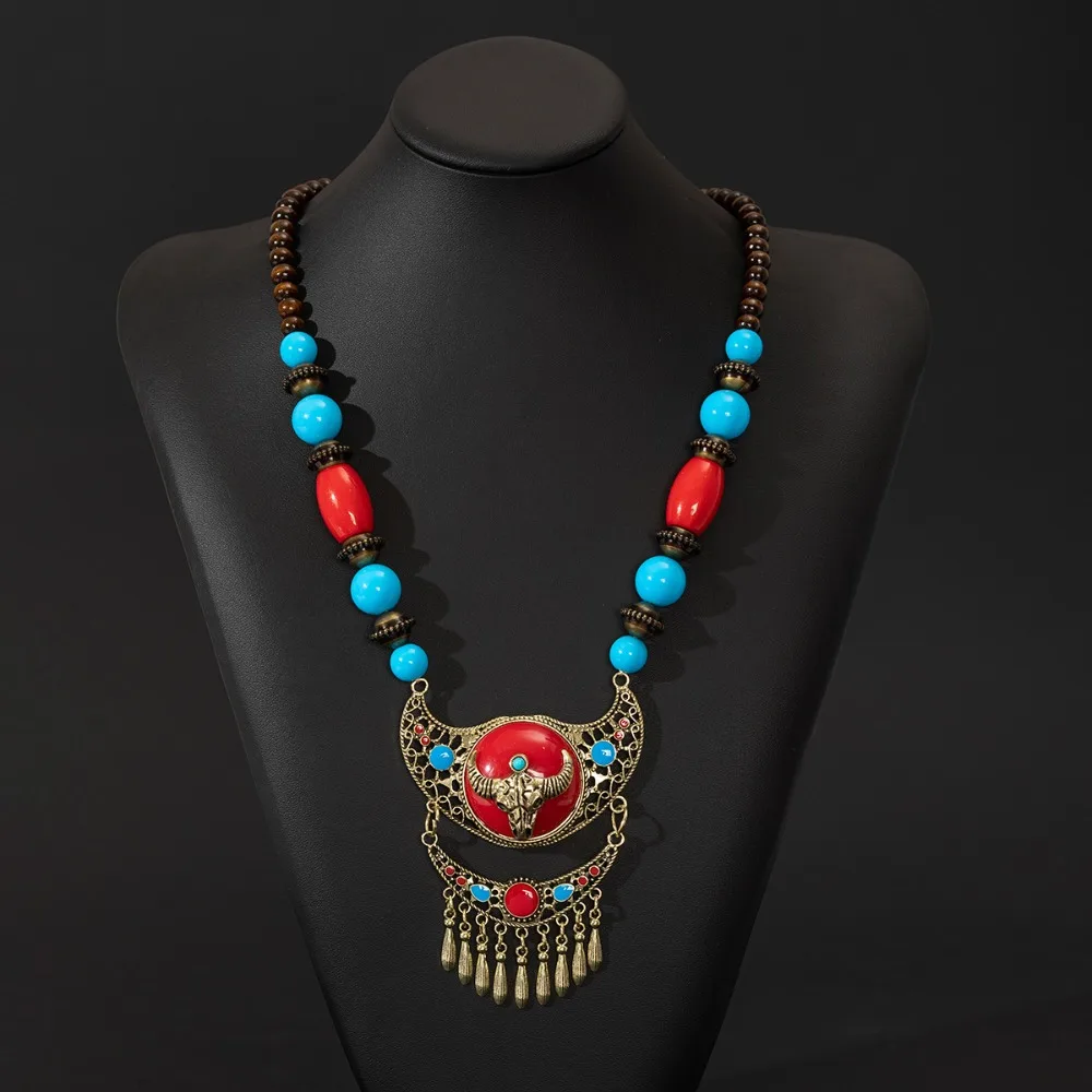 Women Head Chain Bohemia Hair Chain Exotic Eyebrow Pendant Beads Tassels Headbands Tibetan Style Necklace