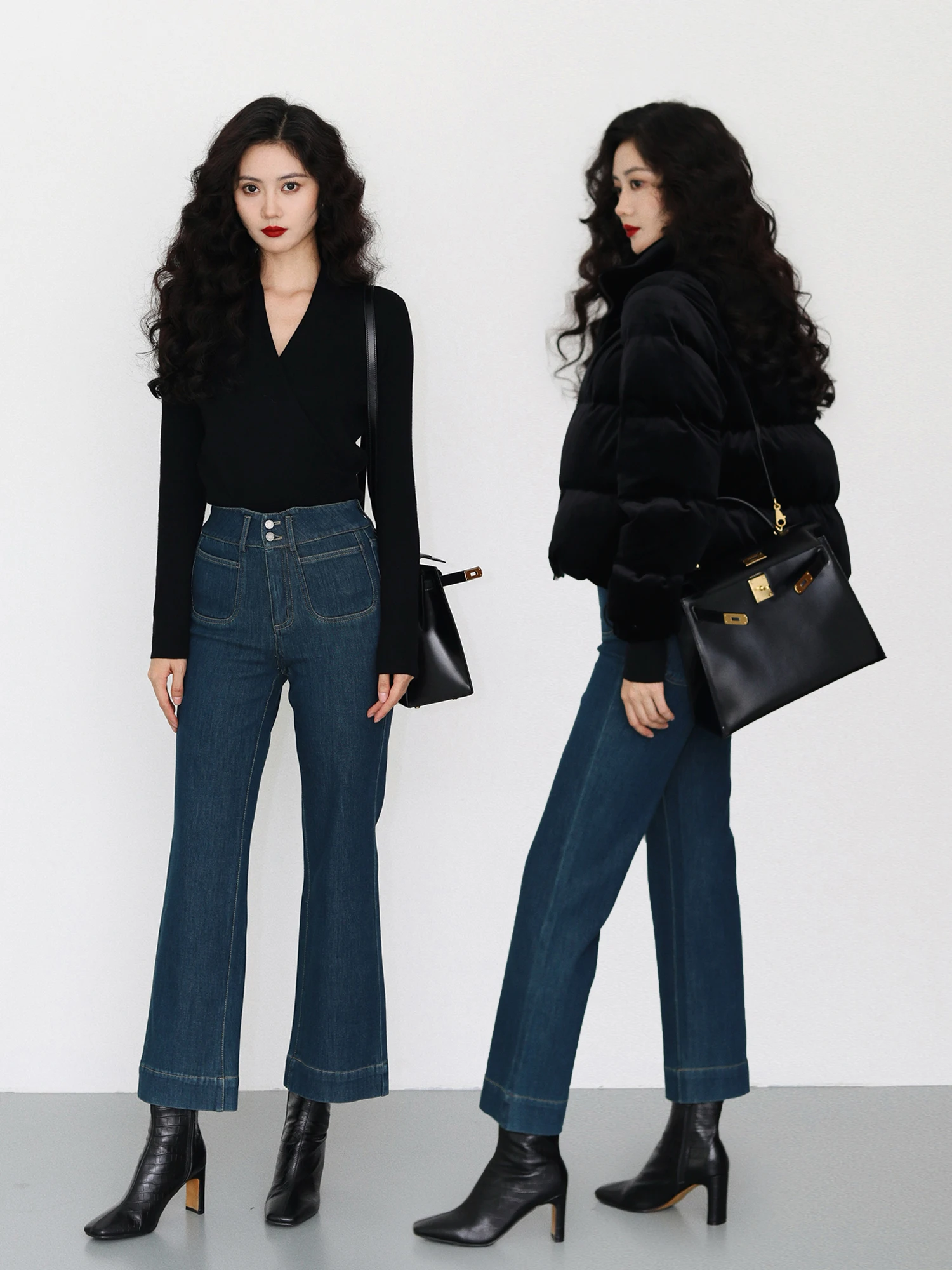 

High Waist Slim Fit Jeans Women's Spring Autumn 2025 New Sle Ta Yang Office Cotton Stretch Denim Blue Nine Points Pants