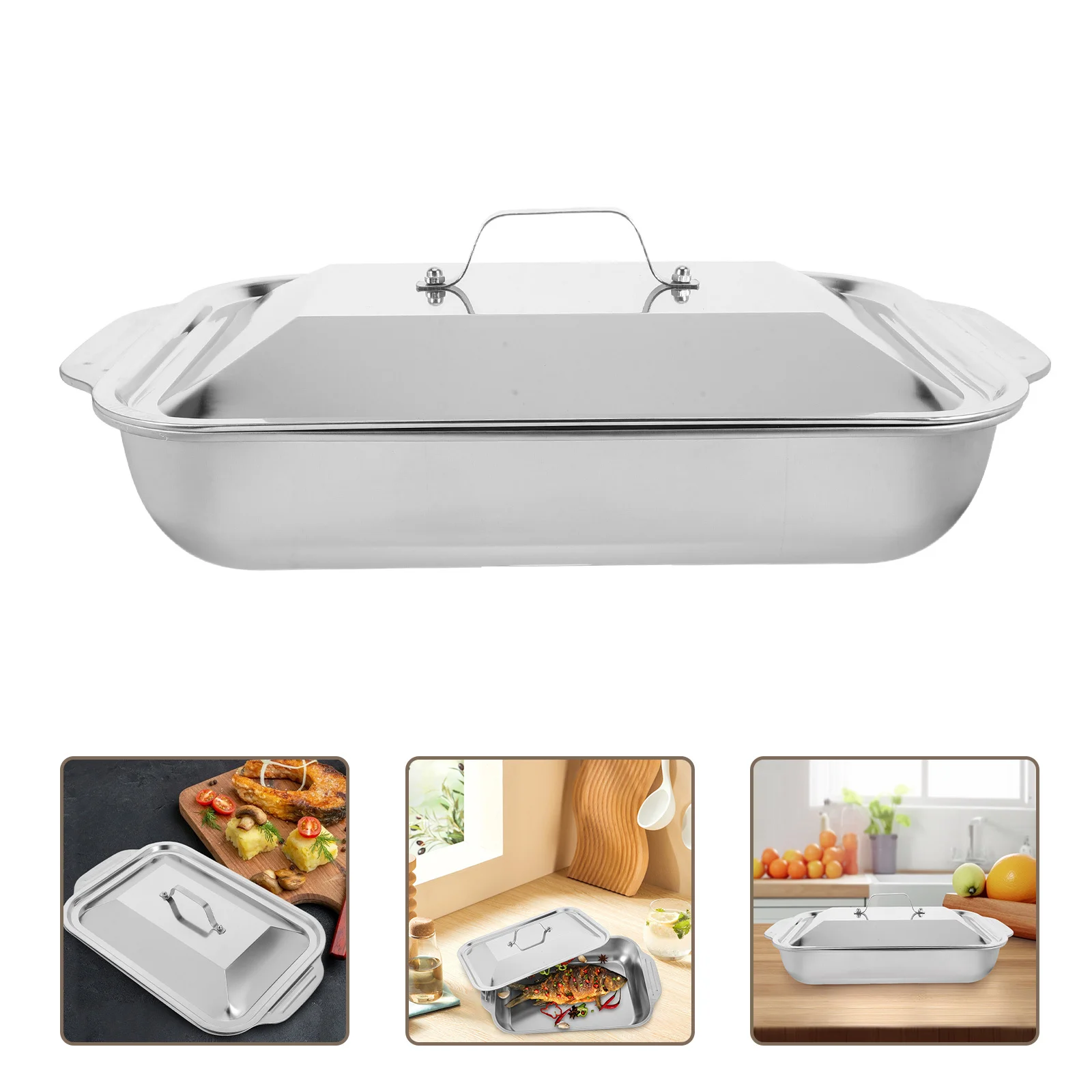 

1 Set Stainless Steel Roasting Pan Deep Rectangular Baking Tray For Fish Meat Grilling Family Meals Parties Grilled Food Tray