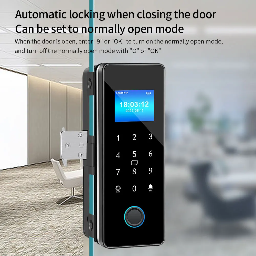 Waterproof IP54 Tuya App Fingerprint Lock Wooden Framed Door Frameless Glass Door Lock 13.56Mhz RFID  Bluetooth Remote Unlock