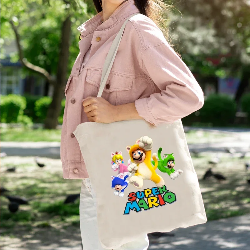 Super Mario Tote Bags Shoulder Bag Cartoon Canvas Pack Portable  Convenient Printing Large Shopping Packs Reusable Storage Sacks