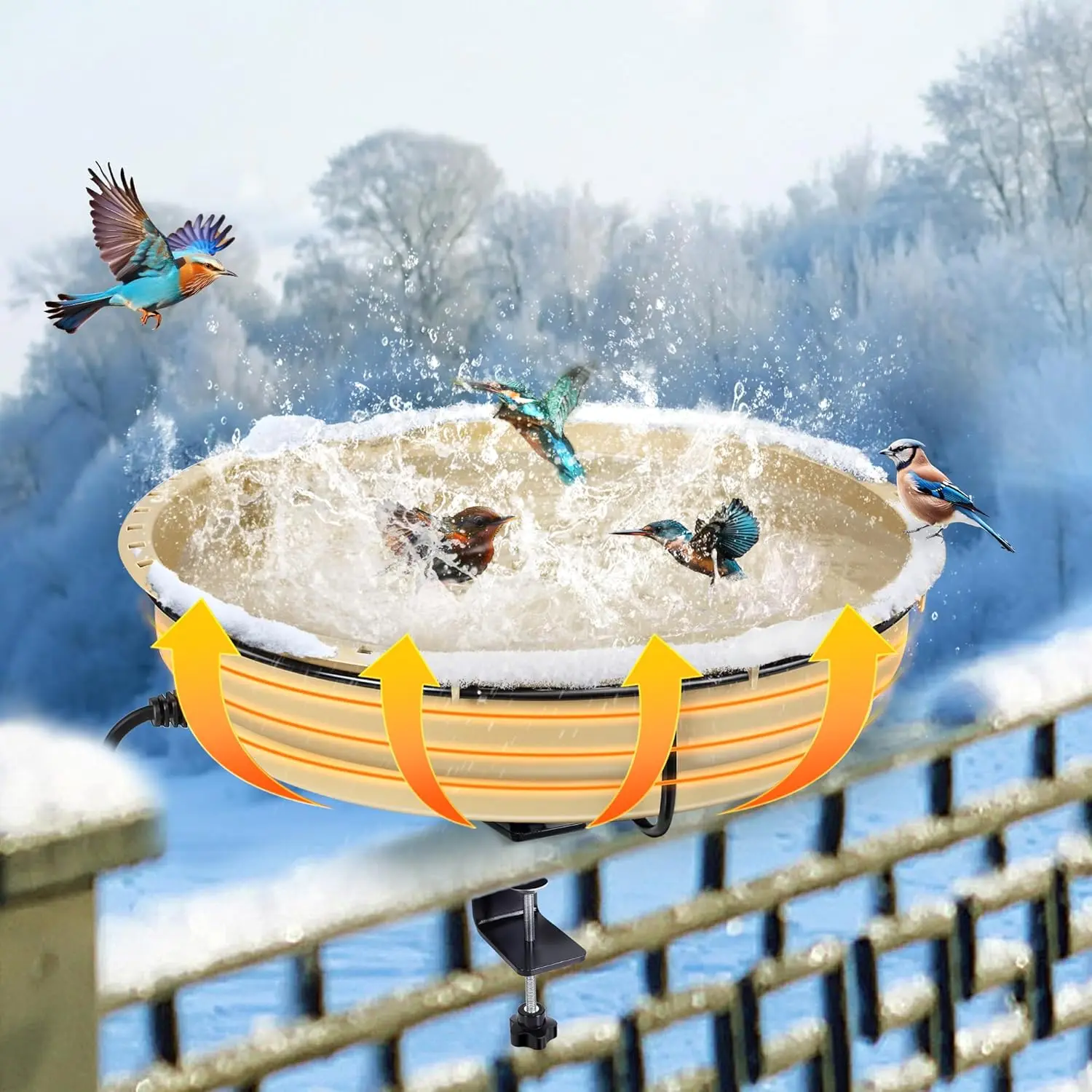 

Large 75W Heated Bird Bath for Winter, Thermostatic Control, Deck Mounted with 1.67 Gallon Capacity