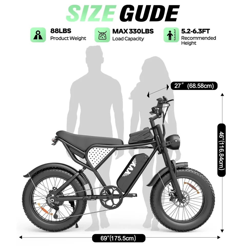 YVY 1500W Electric Bike for Adults 48V 15.6Ah up to 28-30MPH 20*4 Inch Fat Tire Off-road Trail 7 Speed Mountain E-Bike image 5