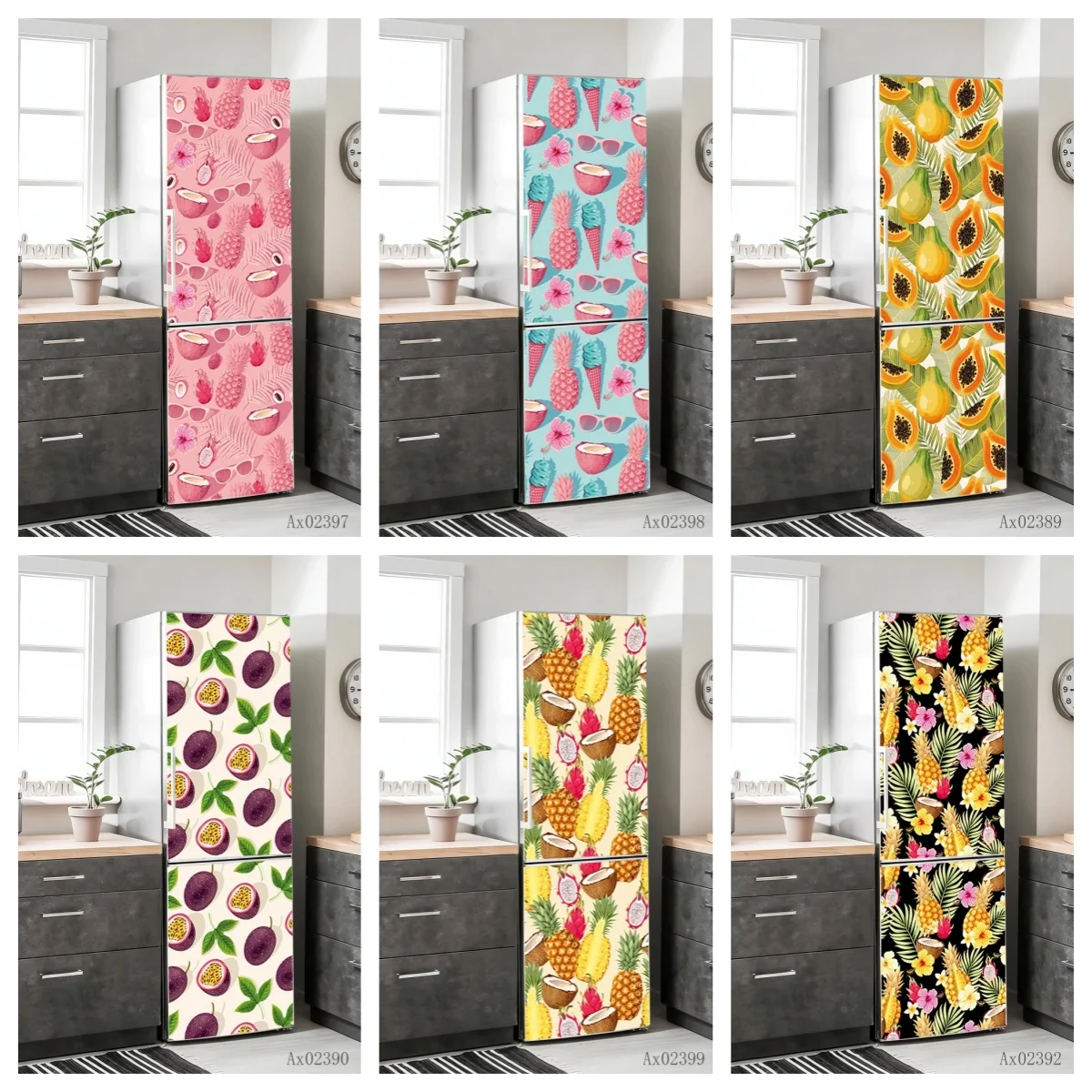 Tropical Fruit Refrigerator Stickers Waterproof Self Adhesive Full Door Wrap Wallpaper Customize Home Wardrobe Fridge Wrap Decor