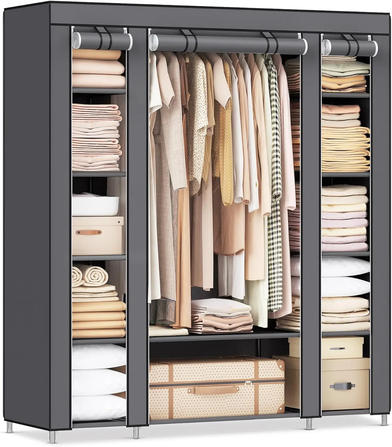 

SONGMICS Closet Wardrobe, Portable Closet for Bedroom, Clothes Rail with Non-Woven Fabric Cover, Clothes Storage Organizer