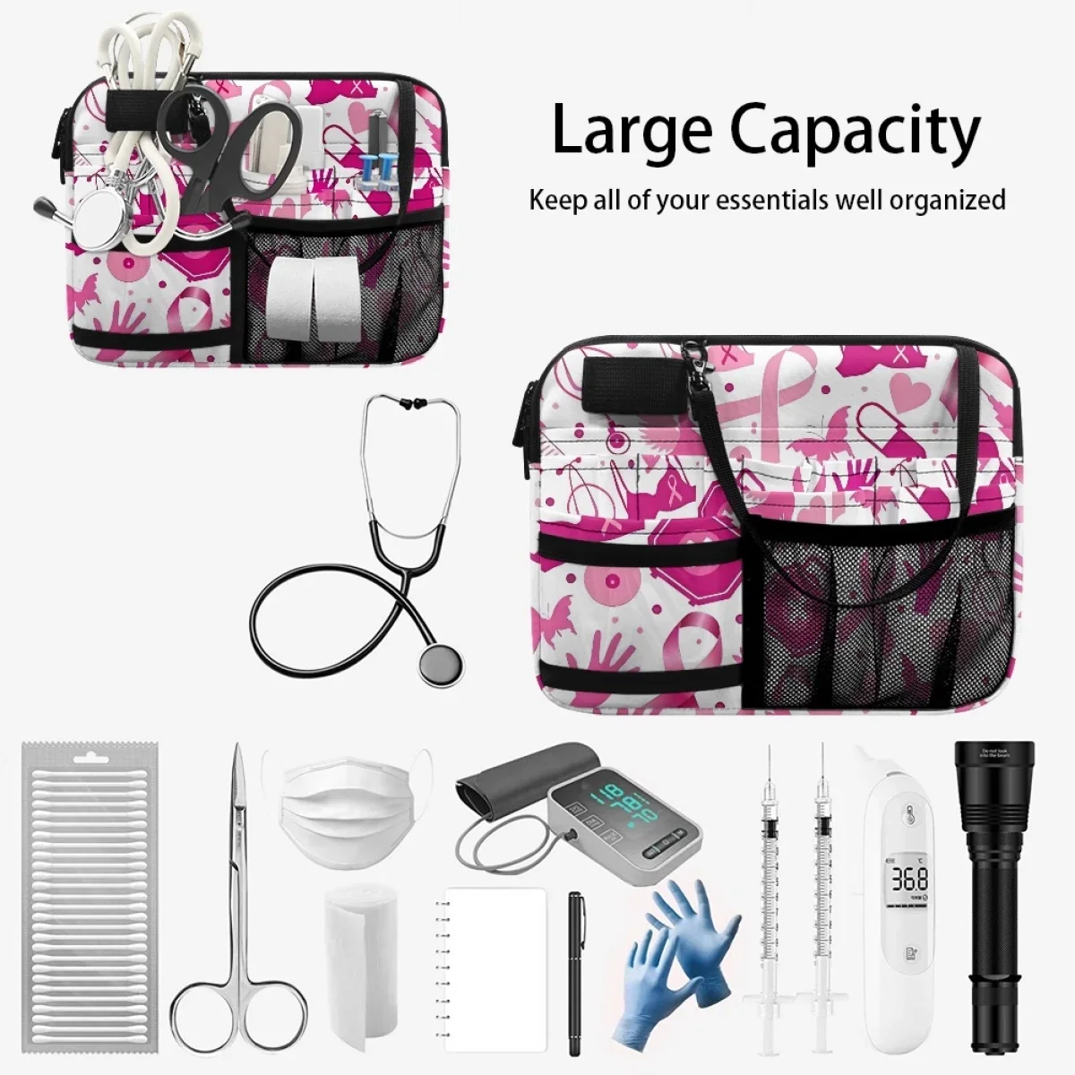 Borse da cintura da donna firmate per la consapevolezza del cancro al seno nastro rosa marsupio regolabile medico Multi tasca Organizer Pouch 2023