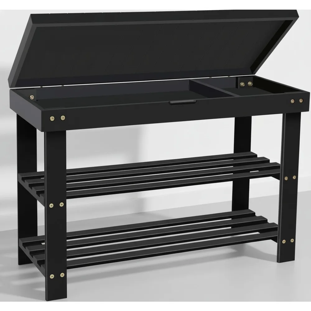 

3-Tier Bamboo Shoe Rack Bench with Storage Drawer, Entryway Organizer for Indoor Outdoor Use