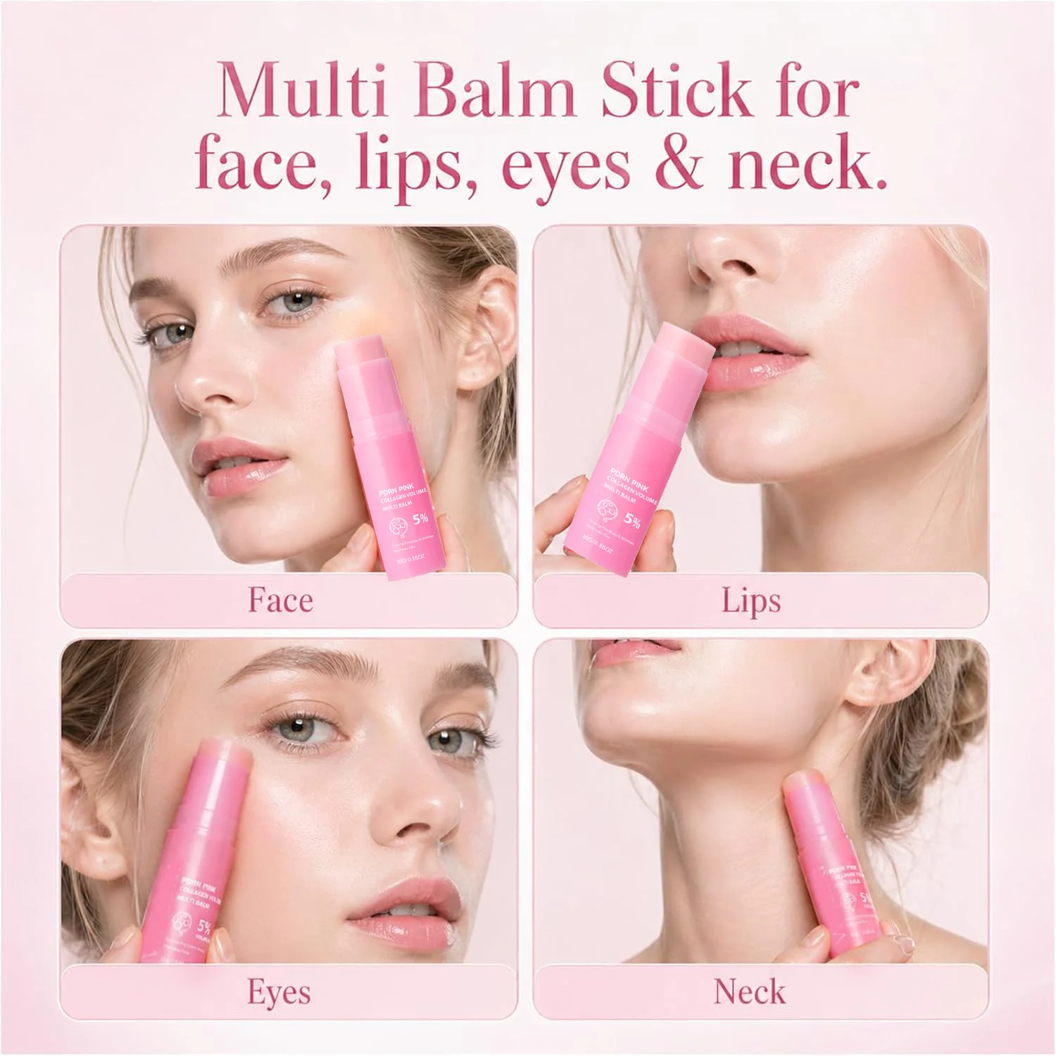 PDRN Pink Collagen Volume Multi Balm Collagen Hydrating Stick for Face, Neck, Under Eyes, Lips, Lines Care Plumping&Firming Skin view 5