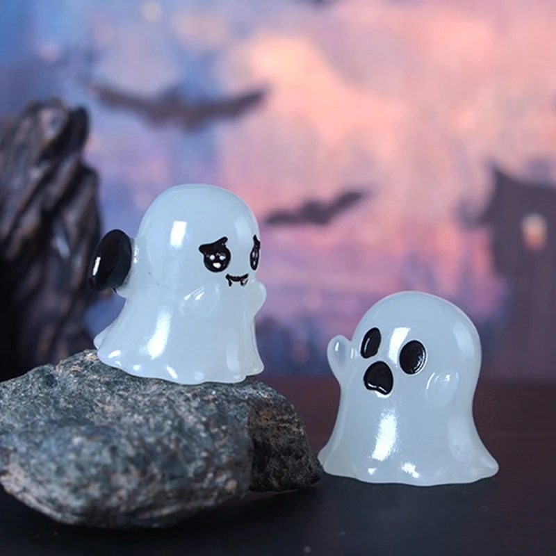 6Pcs/set Luminous Halloween Ornament Cartoon Owl Ghost Pumpkin Doll Micro Landscape Decoration Dollhouse Miniature Toy