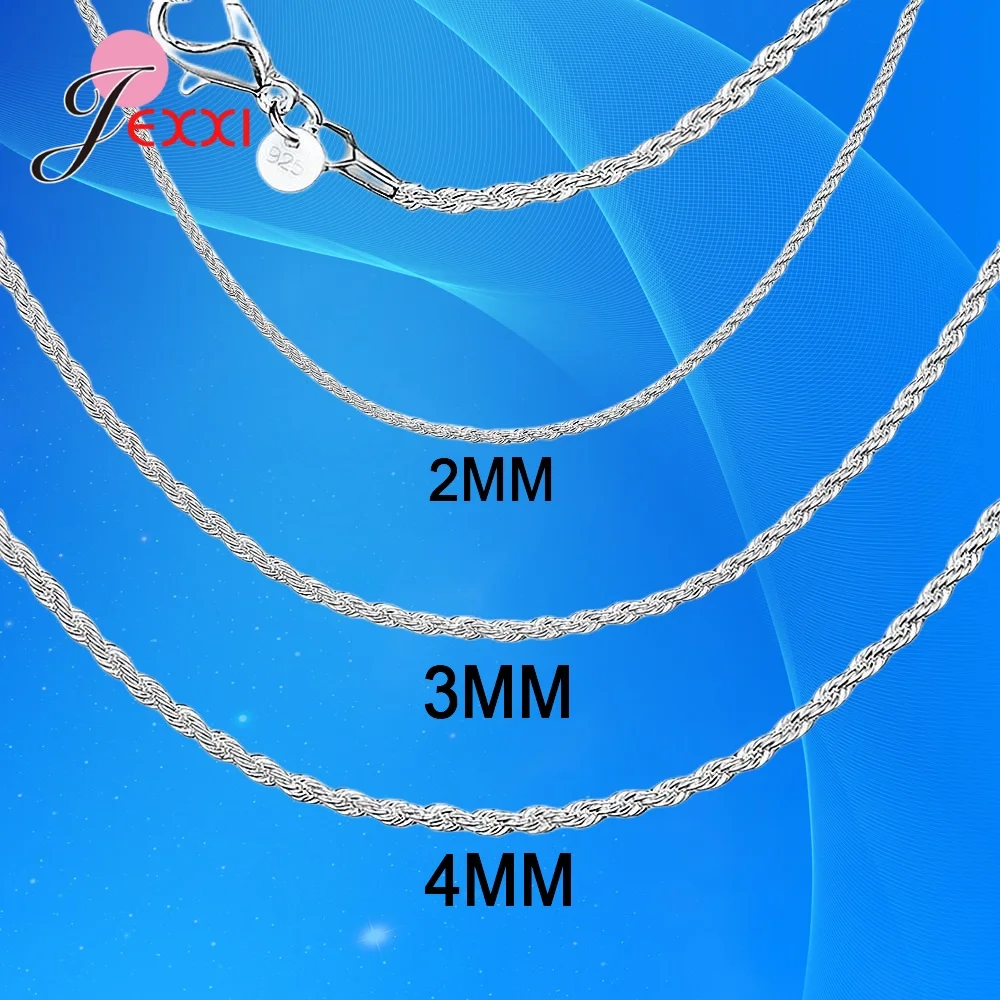 Top Sale Real Pure 925 Sterling Silver Necklace Jewelry Chain for Men Women 2MM 3MM 4MM Width Twisted Rope with Lobster Clasps