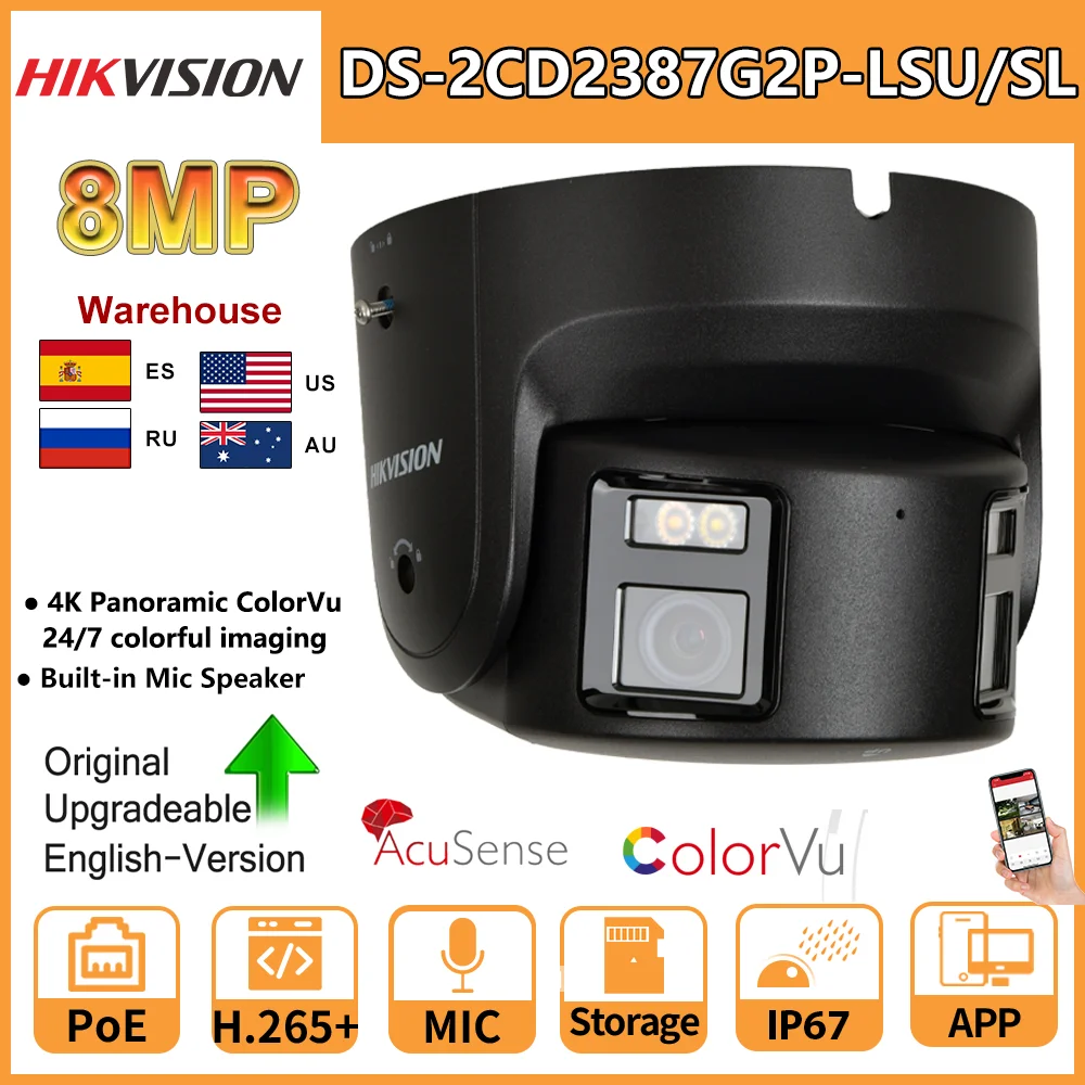 Hikvision 8MP IP kamera panoramatická colorvu revolverové DS-2CD2387G2P-LSU/SL 4K záruka dvojitý objektiv barva noc vestavěný mikrofon reproduktor